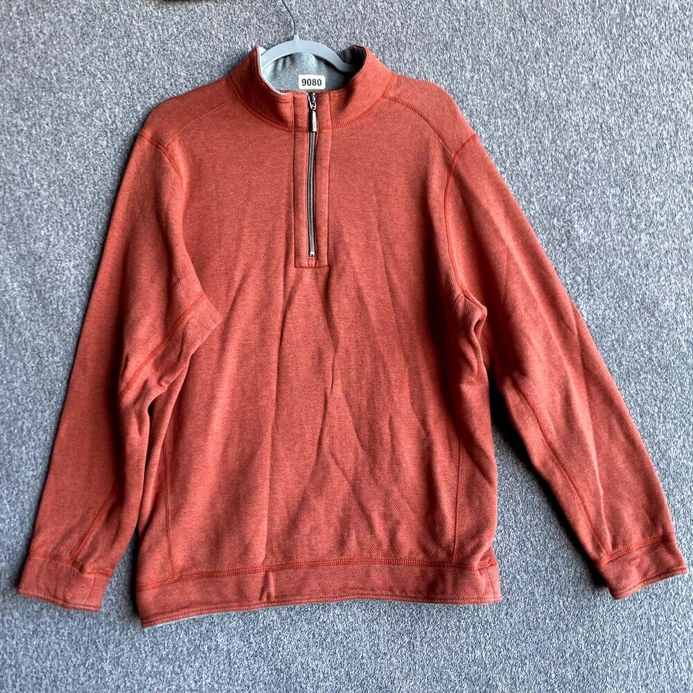 Tommy Bahama Men's Size Medium Orange Long Sleeve 1/4 Zip Pullover Sweater